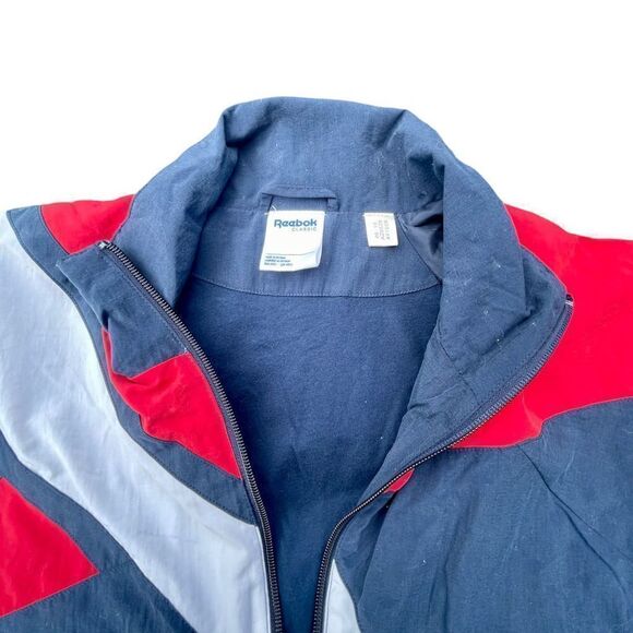 Reebok Mens Nylon Track Top Jacket Hype Sweatshirt Big Logo Navy Blue Red White‎ - Picture 3 of 5